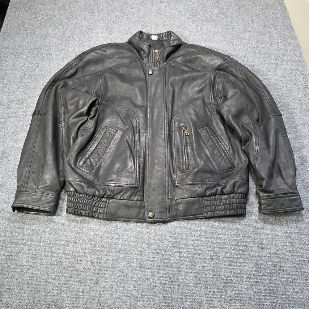 Vintage RedHead‎ Black Leather Bomber Jacket Men's Large Moto Cafe Racer Coat